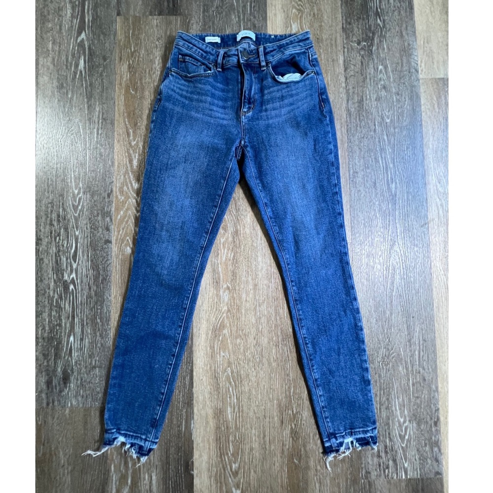 LOFT Curvy Skinny Jeans Womens 0 Blue Raw Hem High Rise Stretch Denim S001